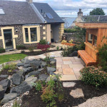 Top view of newly installed garden and modern stone paving Carnoustie