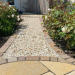 Stone path leading to house with cobble stone edging in Angus