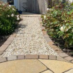 Stone path leading to house with cobble stone edging in Angus