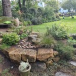 Contemporary front garden design in Broughty Ferry with low-maintenance plants